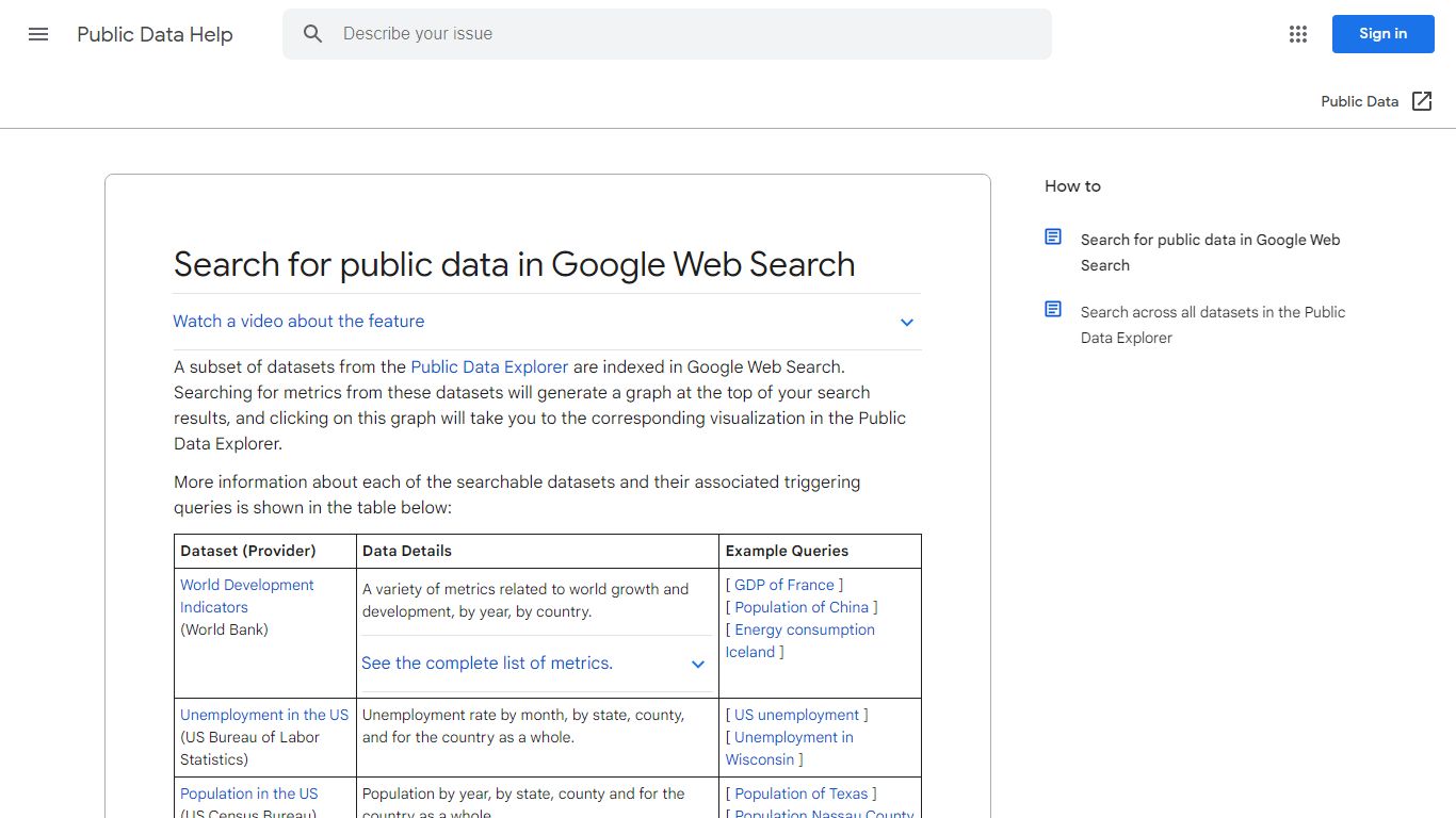 Search for public data in Google Web Search